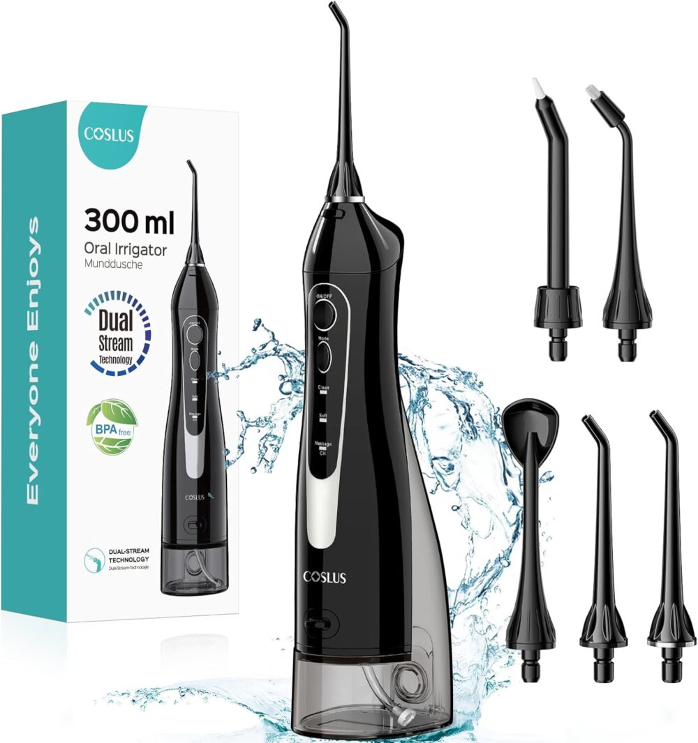 COSLUS Water Dental Flosser Teeth Pick: Portable Cordless Oral Irrigator 300ML Rechargeable Travel Irrigation Cleaner IPX7 Waterproof Electric...