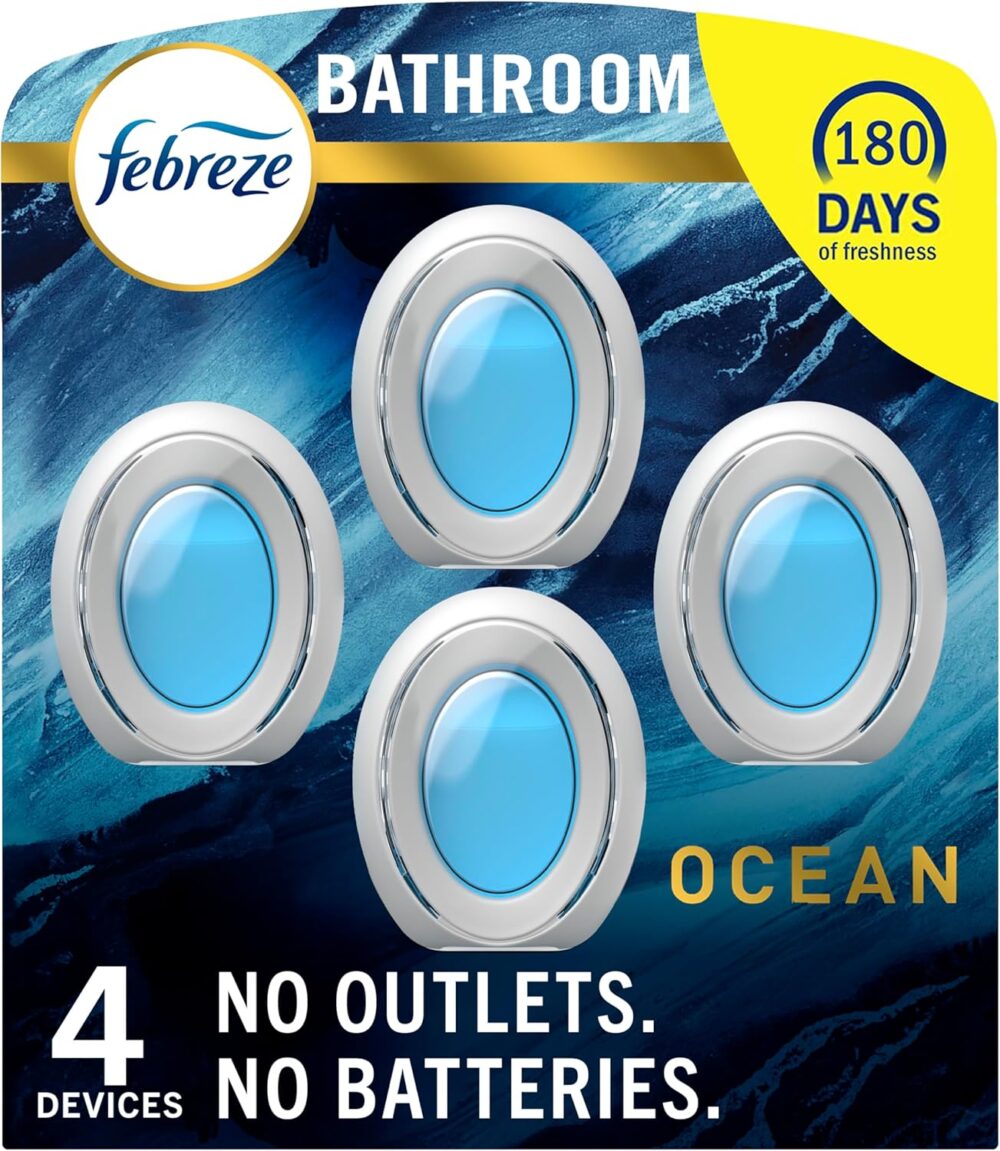 Febreze Bathroom Air Freshener, Odor-Fighting, Plug In Alternative, Air Fresheners for Home and Bathroom and Kitchen, Closet Air Fresheners, Ocean...